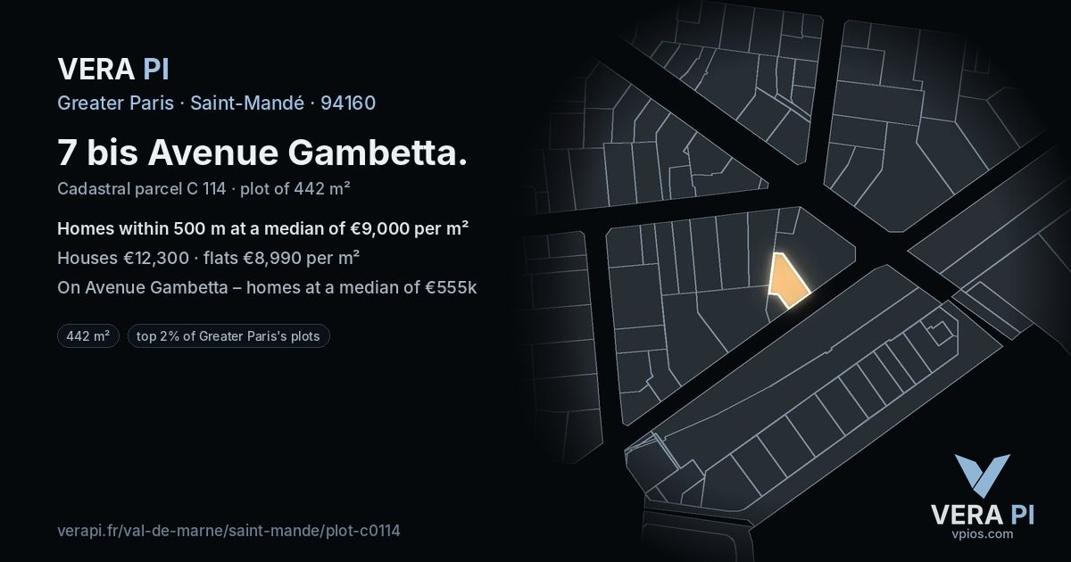 7 bis Avenue Gambetta, Saint-Mandé at night – the plot lit, the parcels around coloured by the prices near them