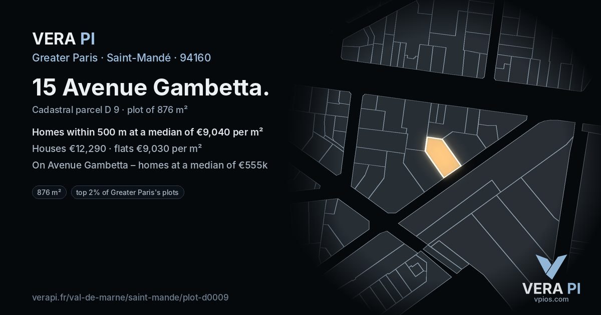 15 Avenue Gambetta, Saint-Mandé at night – the plot lit, the parcels around coloured by the prices near them