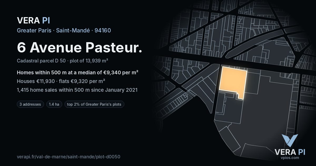 6 Avenue Pasteur, Saint-Mandé at night – the plot lit, the parcels around coloured by the prices near them