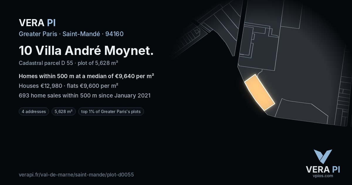 10 Villa André Moynet, Saint-Mandé at night – the plot lit, the parcels around coloured by the prices near them