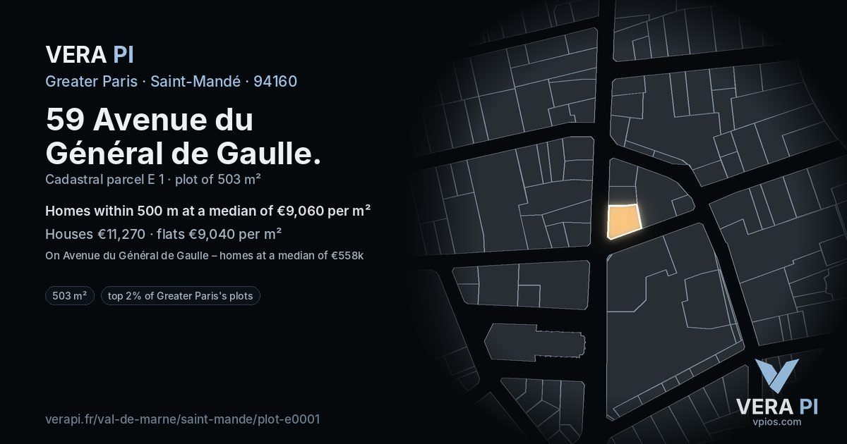 59 Avenue du Général de Gaulle, Saint-Mandé at night – the plot lit, the parcels around coloured by the prices near them