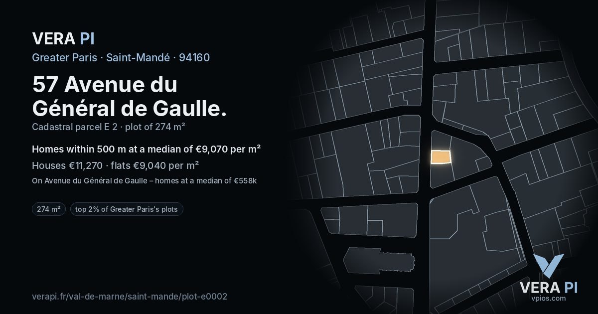 57 Avenue du Général de Gaulle, Saint-Mandé at night – the plot lit, the parcels around coloured by the prices near them