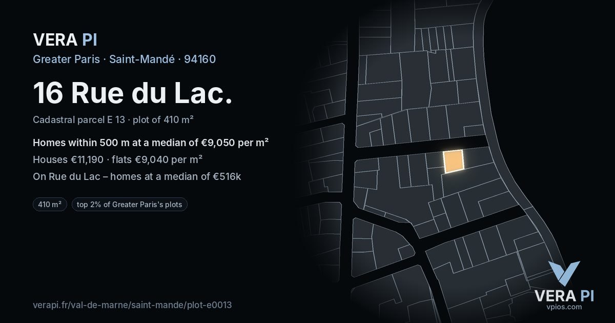 16 Rue du Lac, Saint-Mandé at night – the plot lit, the parcels around coloured by the prices near them