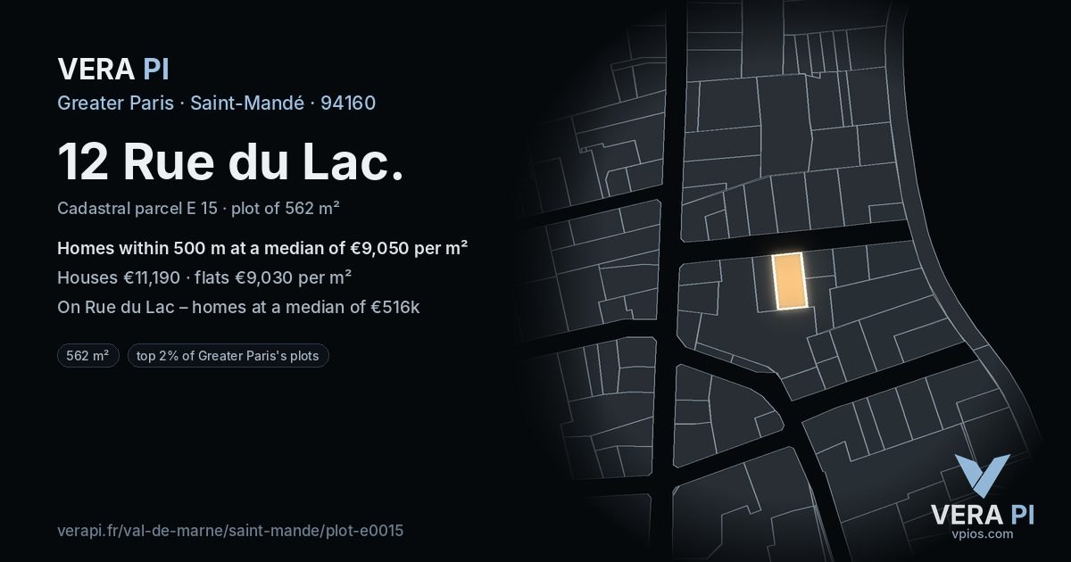 12 Rue du Lac, Saint-Mandé at night – the plot lit, the parcels around coloured by the prices near them