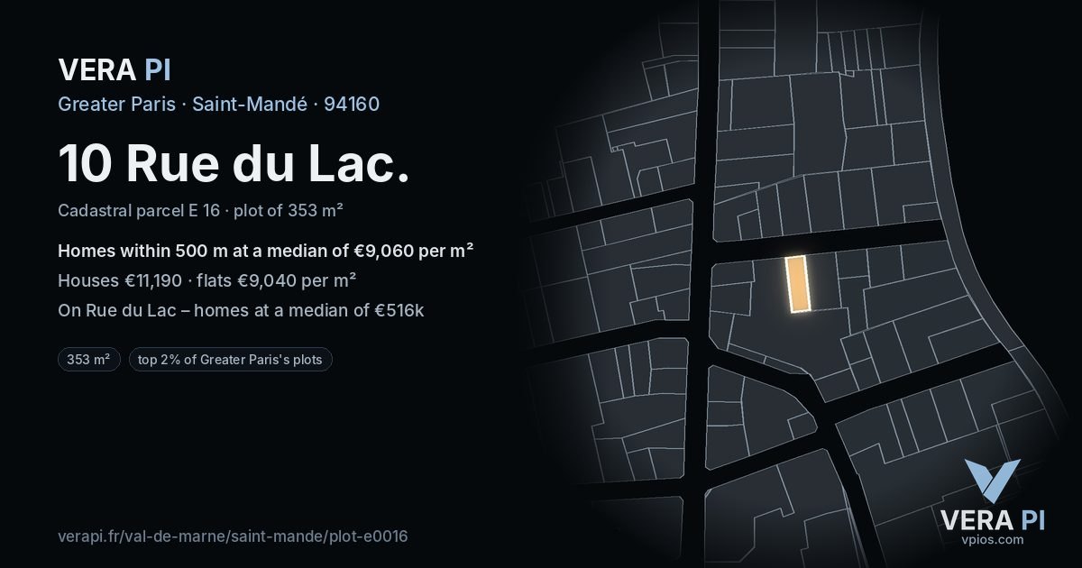 10 Rue du Lac, Saint-Mandé at night – the plot lit, the parcels around coloured by the prices near them