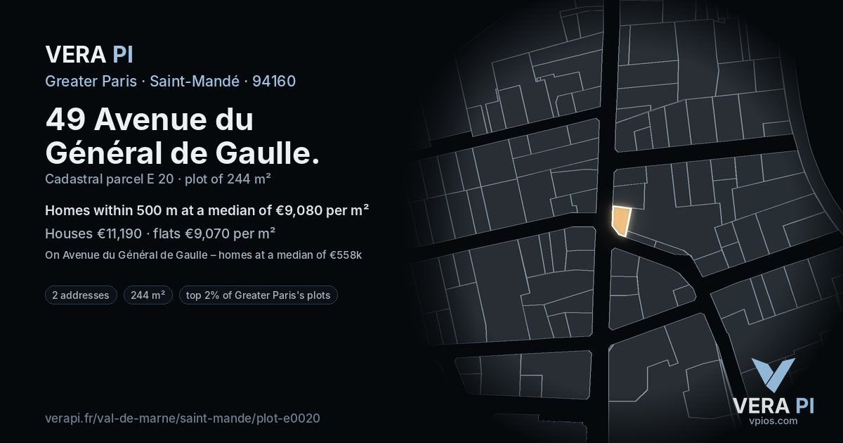 49 Avenue du Général de Gaulle, Saint-Mandé at night – the plot lit, the parcels around coloured by the prices near them
