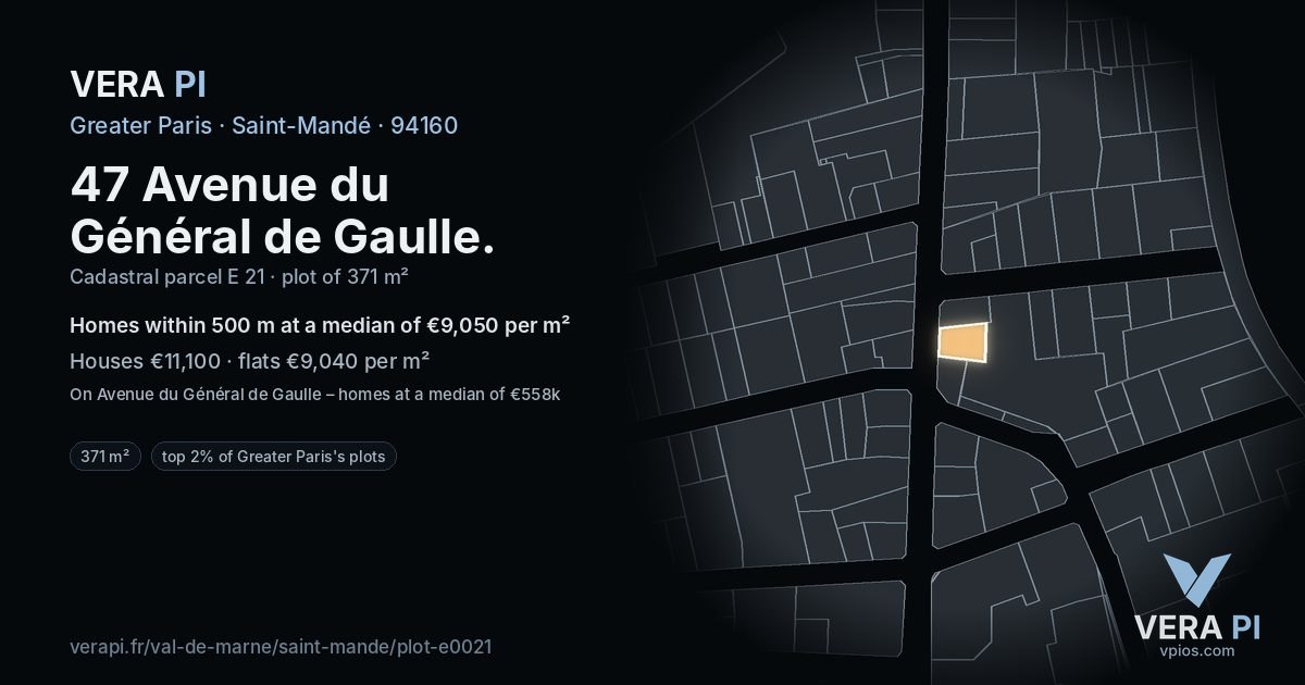 47 Avenue du Général de Gaulle, Saint-Mandé at night – the plot lit, the parcels around coloured by the prices near them