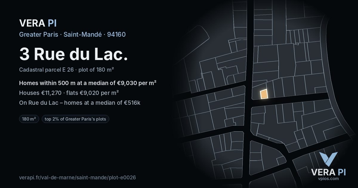 3 Rue du Lac, Saint-Mandé at night – the plot lit, the parcels around coloured by the prices near them