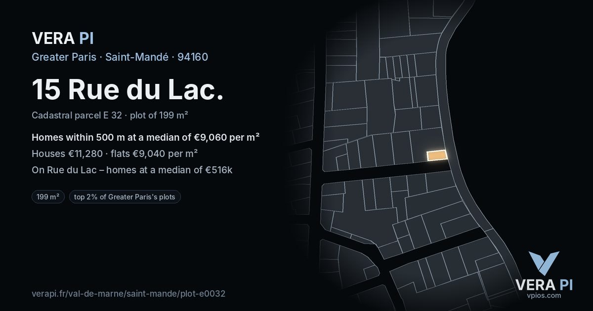 15 Rue du Lac, Saint-Mandé at night – the plot lit, the parcels around coloured by the prices near them