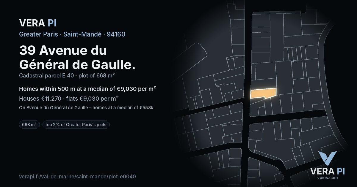 39 Avenue du Général de Gaulle, Saint-Mandé at night – the plot lit, the parcels around coloured by the prices near them