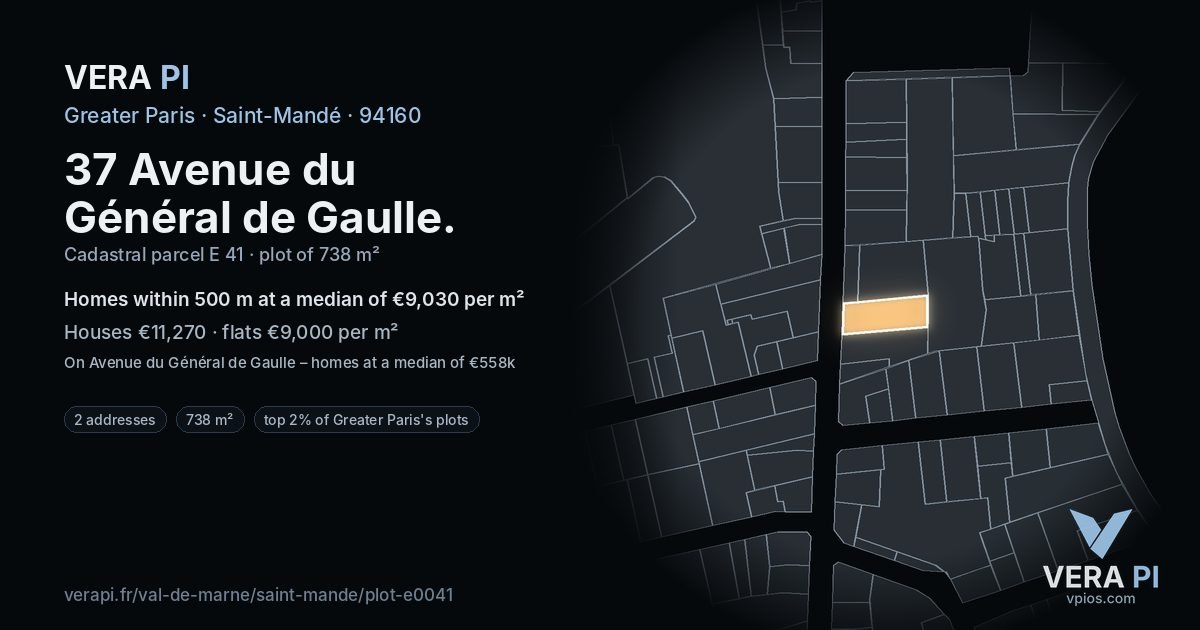 37 Avenue du Général de Gaulle, Saint-Mandé at night – the plot lit, the parcels around coloured by the prices near them