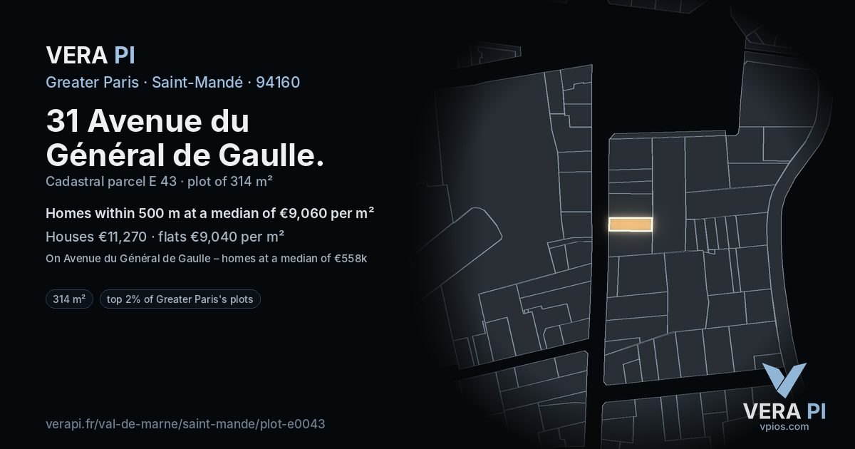 31 Avenue du Général de Gaulle, Saint-Mandé at night – the plot lit, the parcels around coloured by the prices near them