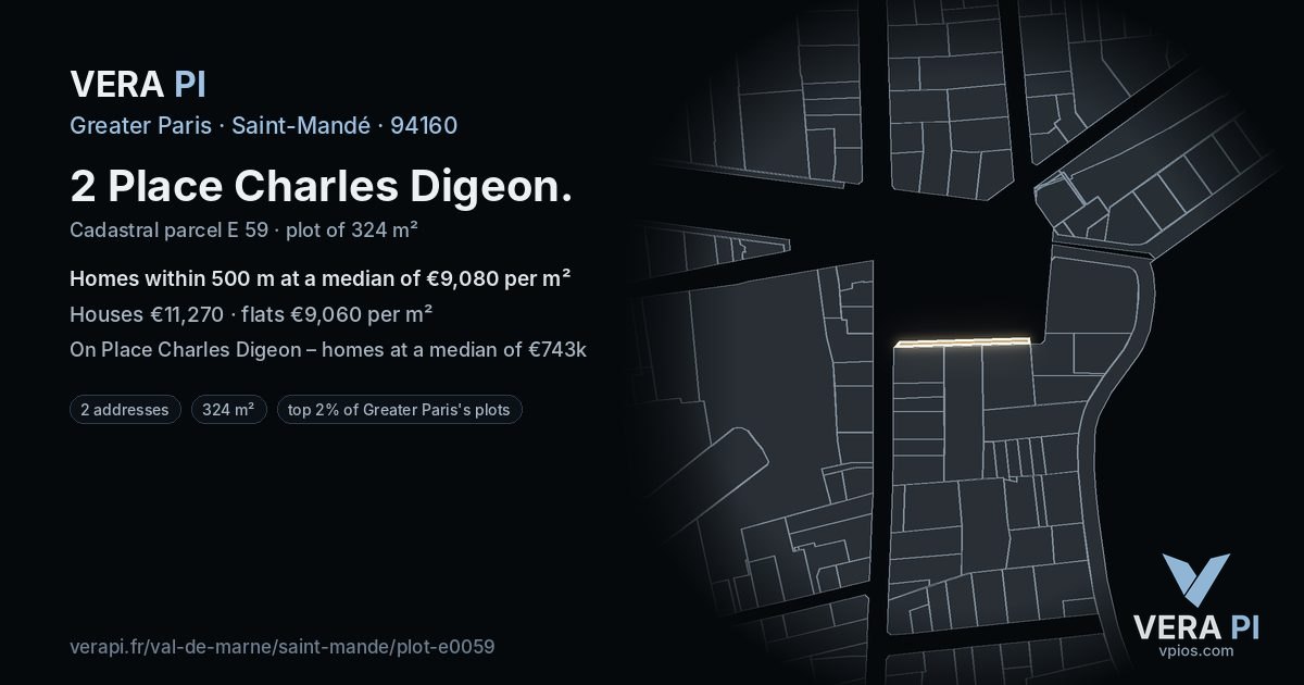 2 Place Charles Digeon, Saint-Mandé at night – the plot lit, the parcels around coloured by the prices near them