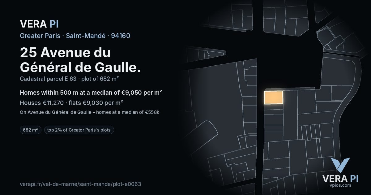 25 Avenue du Général de Gaulle, Saint-Mandé at night – the plot lit, the parcels around coloured by the prices near them