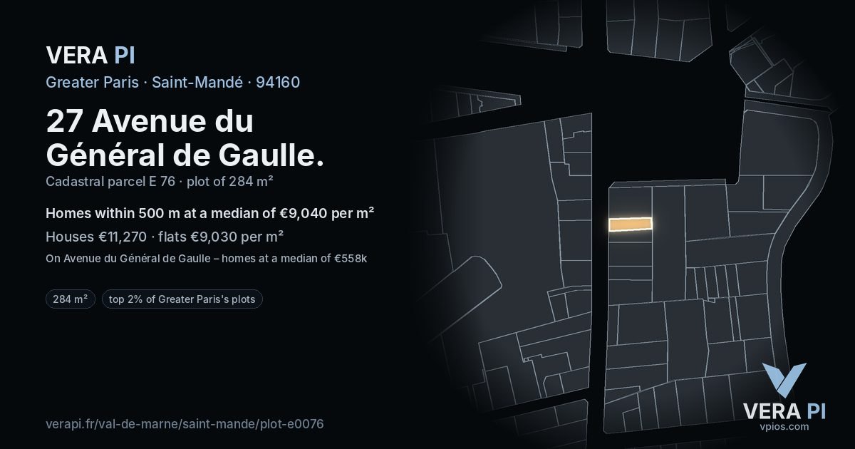 27 Avenue du Général de Gaulle, Saint-Mandé at night – the plot lit, the parcels around coloured by the prices near them