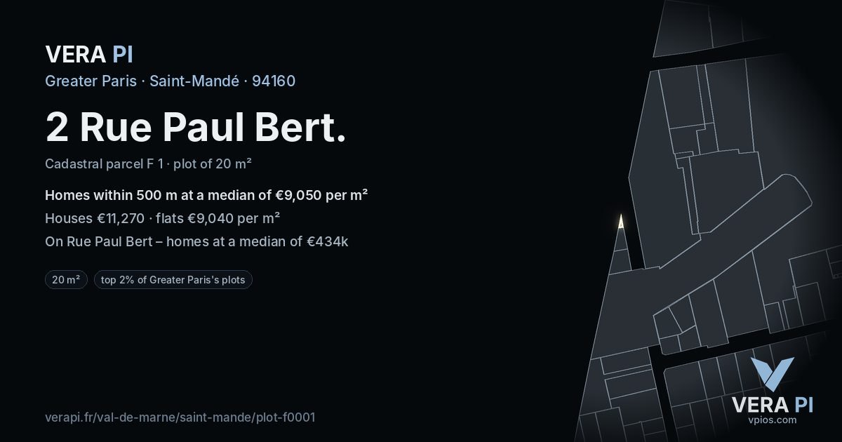 2 Rue Paul Bert, Saint-Mandé at night – the plot lit, the parcels around coloured by the prices near them
