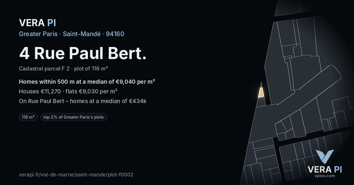 4 Rue Paul Bert, Saint-Mandé at night – the plot lit, the parcels around coloured by the prices near them
