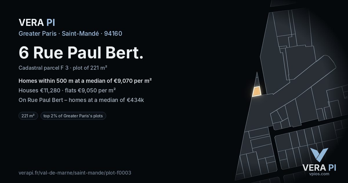 6 Rue Paul Bert, Saint-Mandé at night – the plot lit, the parcels around coloured by the prices near them