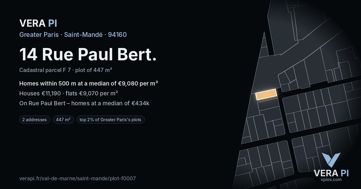 14 Rue Paul Bert, Saint-Mandé at night – the plot lit, the parcels around coloured by the prices near them