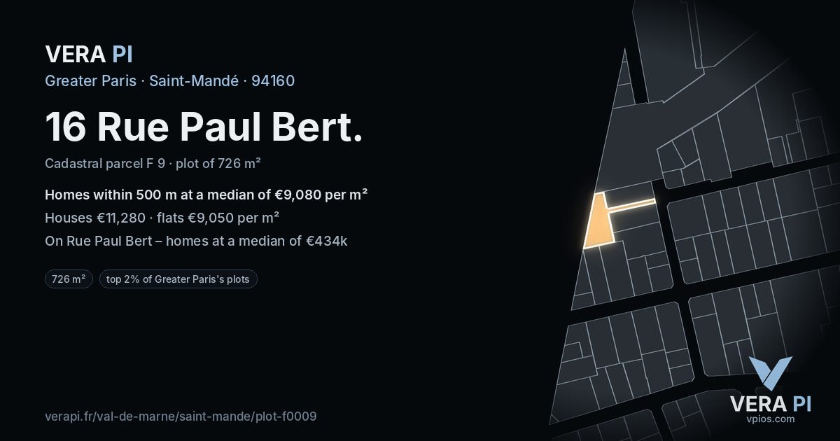 16 Rue Paul Bert, Saint-Mandé at night – the plot lit, the parcels around coloured by the prices near them