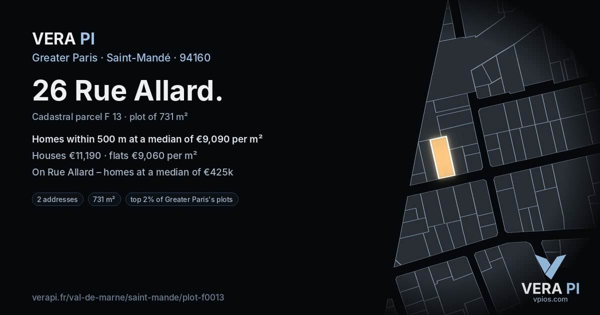 26 Rue Allard, Saint-Mandé at night – the plot lit, the parcels around coloured by the prices near them