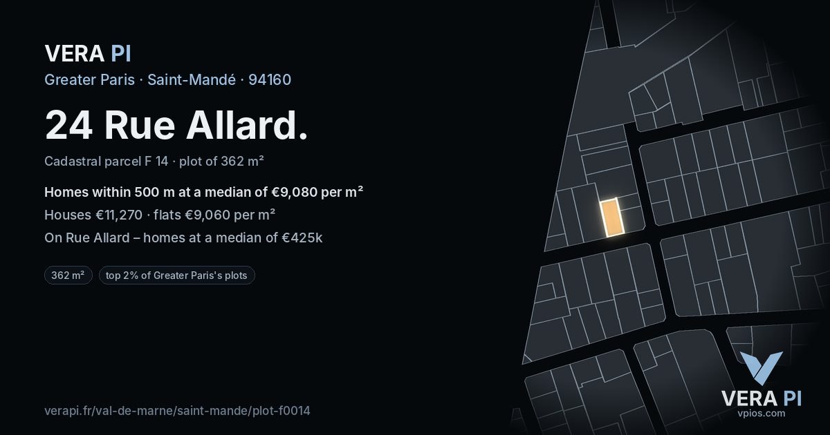 24 Rue Allard, Saint-Mandé at night – the plot lit, the parcels around coloured by the prices near them