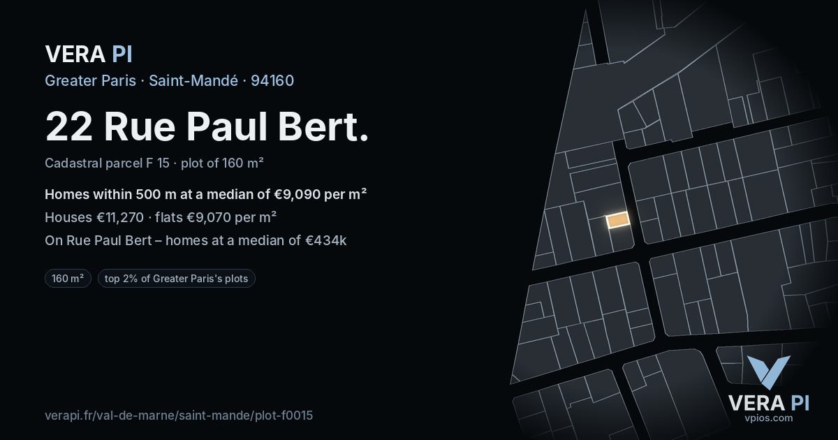 22 Rue Paul Bert, Saint-Mandé at night – the plot lit, the parcels around coloured by the prices near them