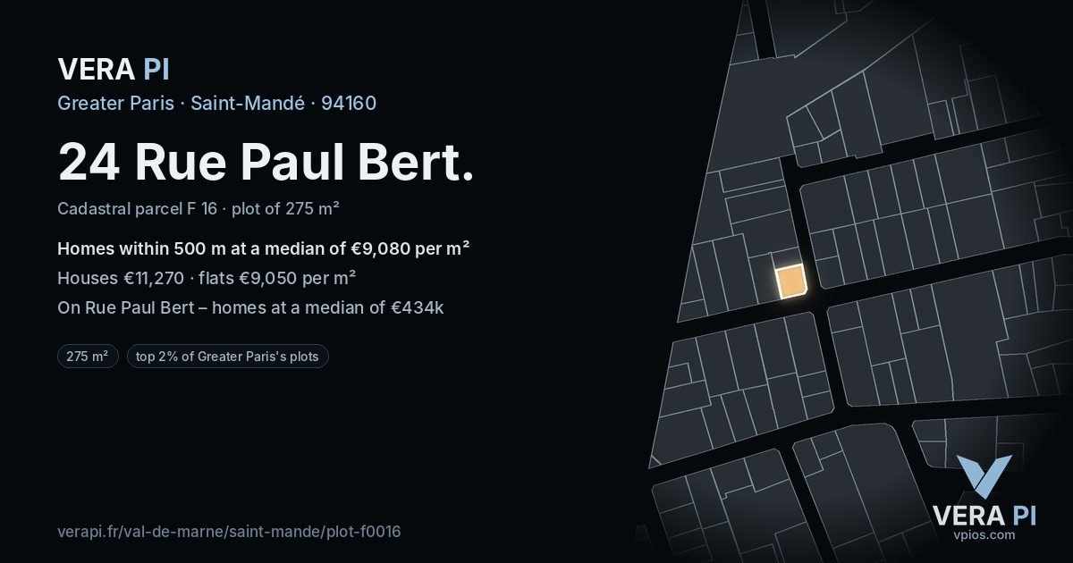 24 Rue Paul Bert, Saint-Mandé at night – the plot lit, the parcels around coloured by the prices near them