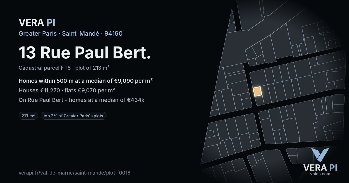 13 Rue Paul Bert, Saint-Mandé at night – the plot lit, the parcels around coloured by the prices near them
