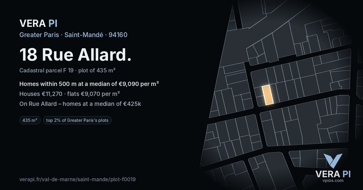 18 Rue Allard, Saint-Mandé at night – the plot lit, the parcels around coloured by the prices near them