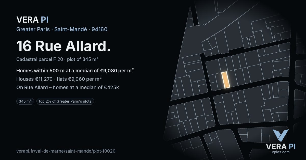 16 Rue Allard, Saint-Mandé at night – the plot lit, the parcels around coloured by the prices near them
