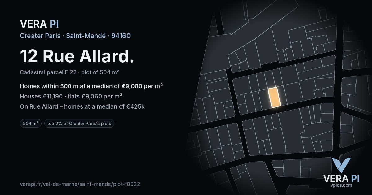 12 Rue Allard, Saint-Mandé at night – the plot lit, the parcels around coloured by the prices near them