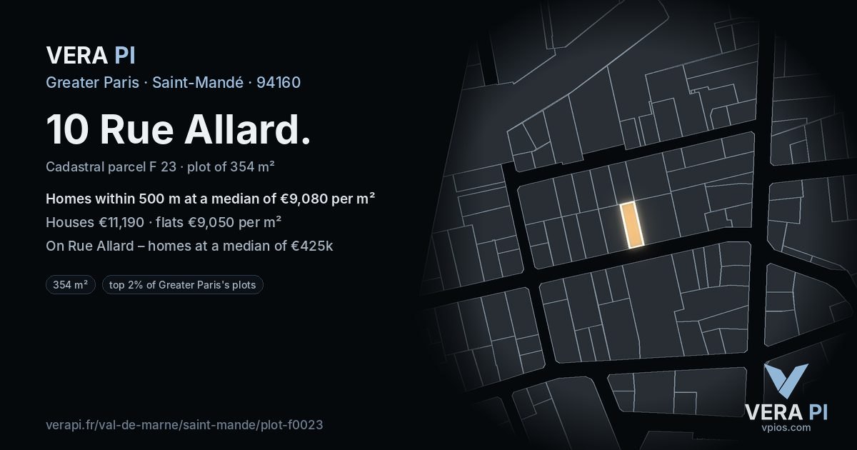 10 Rue Allard, Saint-Mandé at night – the plot lit, the parcels around coloured by the prices near them