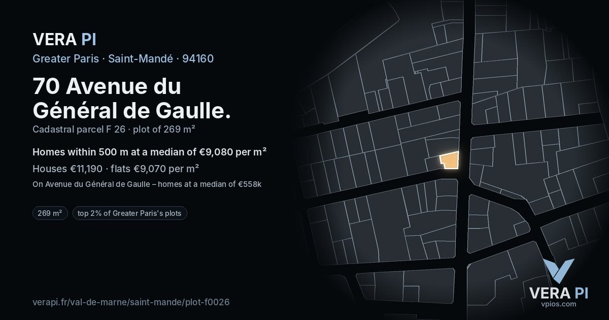 70 Avenue du Général de Gaulle, Saint-Mandé at night – the plot lit, the parcels around coloured by the prices near them