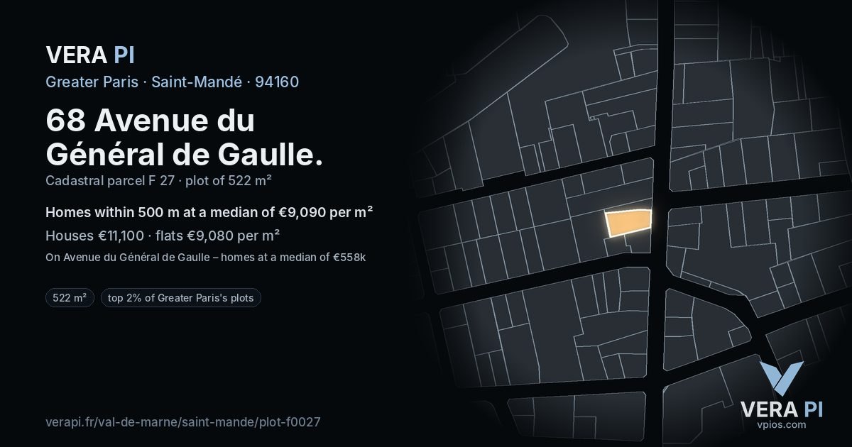 68 Avenue du Général de Gaulle, Saint-Mandé at night – the plot lit, the parcels around coloured by the prices near them