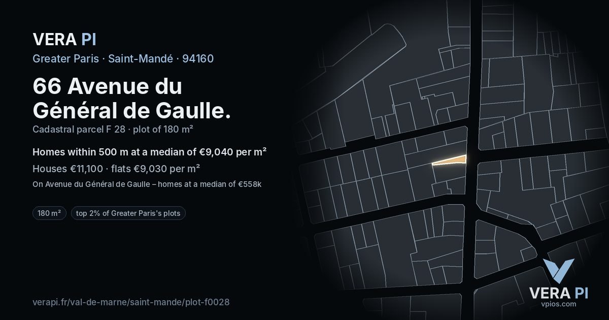 66 Avenue du Général de Gaulle, Saint-Mandé at night – the plot lit, the parcels around coloured by the prices near them