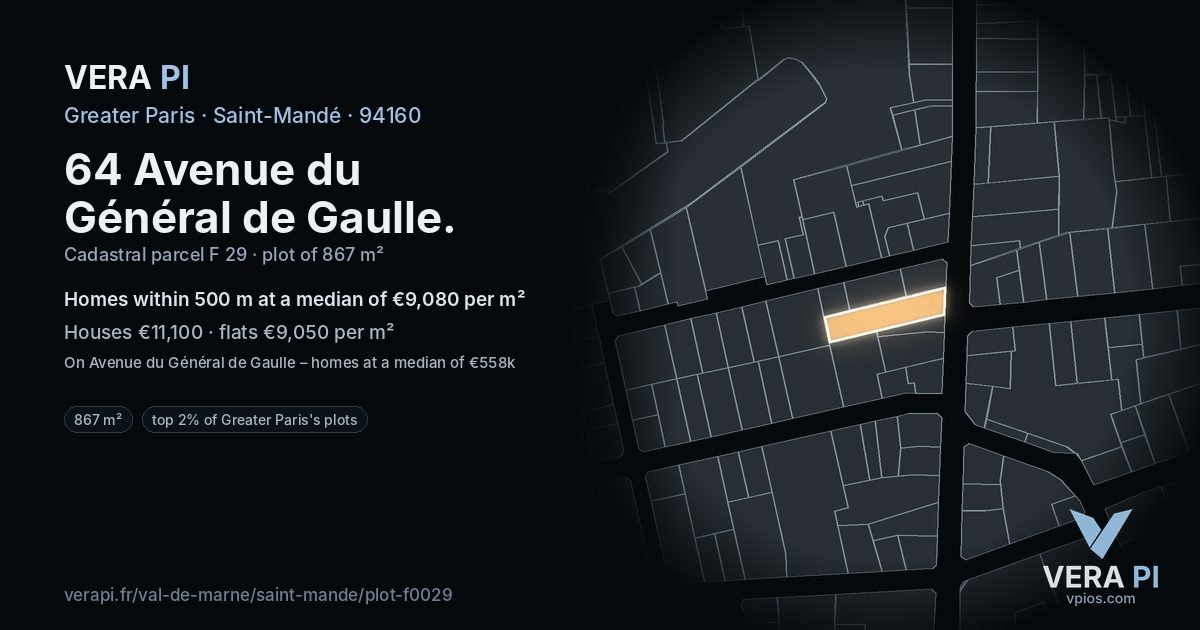 64 Avenue du Général de Gaulle, Saint-Mandé at night – the plot lit, the parcels around coloured by the prices near them