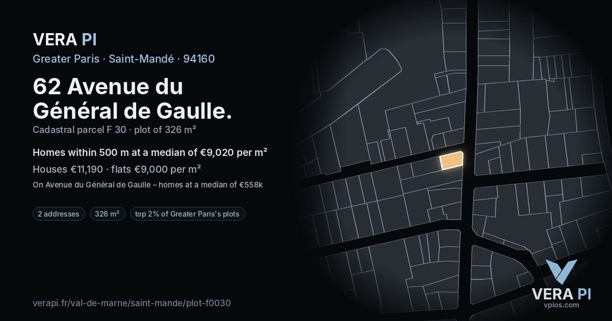 62 Avenue du Général de Gaulle, Saint-Mandé at night – the plot lit, the parcels around coloured by the prices near them