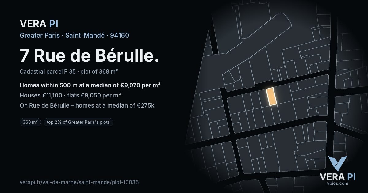 7 Rue de Bérulle, Saint-Mandé at night – the plot lit, the parcels around coloured by the prices near them