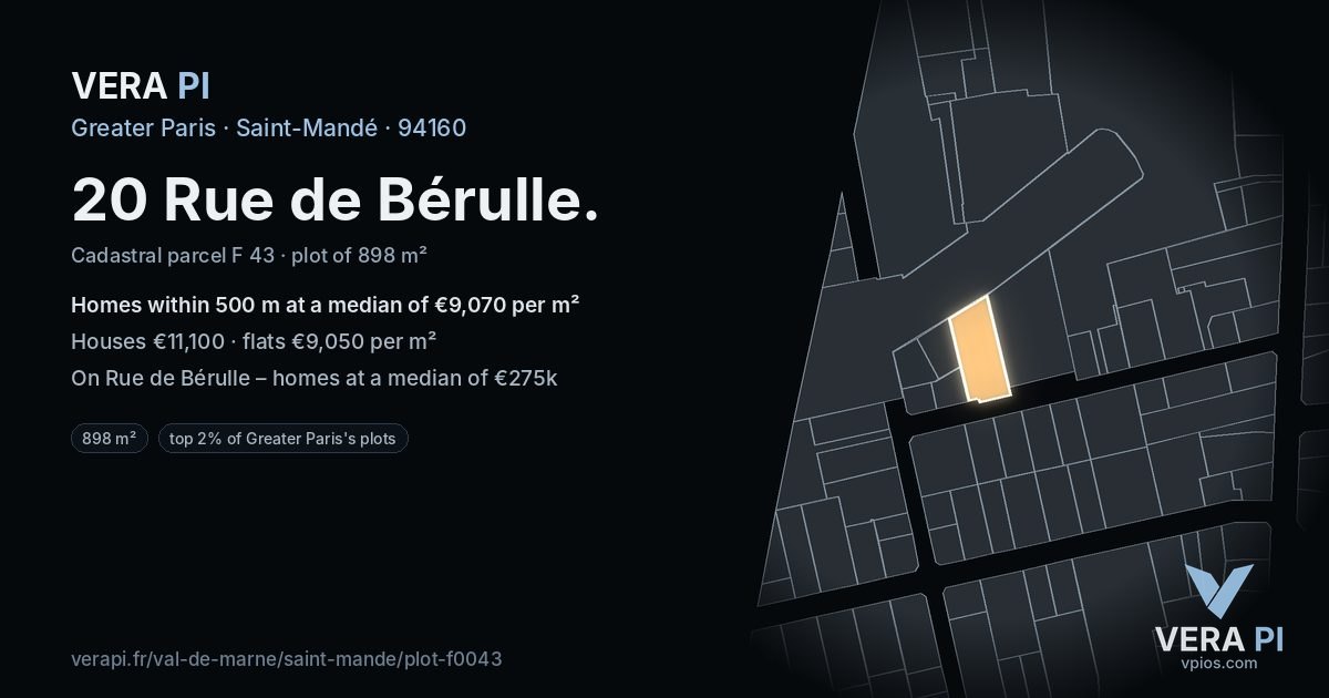 20 Rue de Bérulle, Saint-Mandé at night – the plot lit, the parcels around coloured by the prices near them