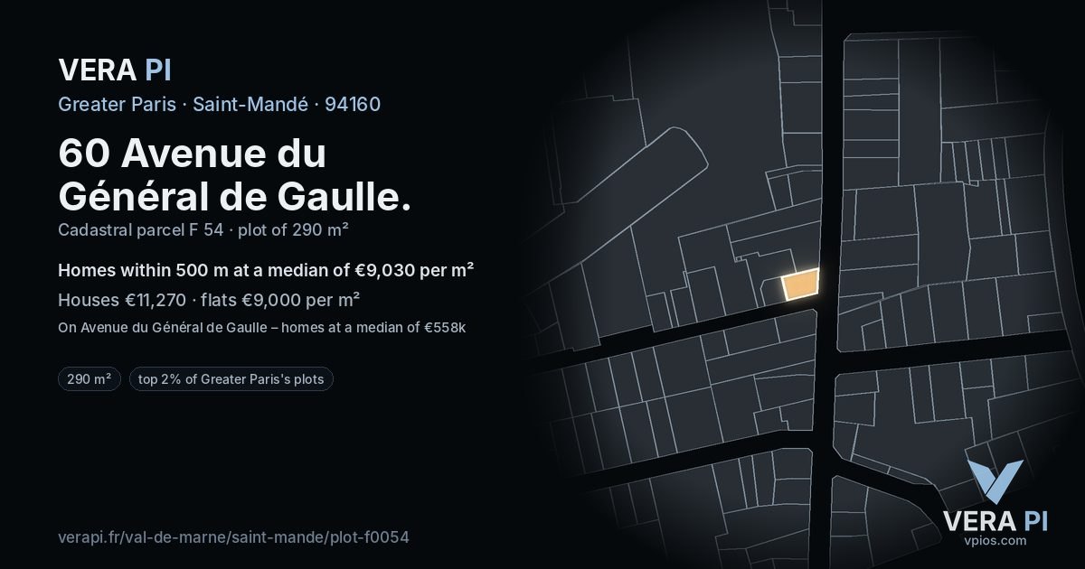 60 Avenue du Général de Gaulle, Saint-Mandé at night – the plot lit, the parcels around coloured by the prices near them