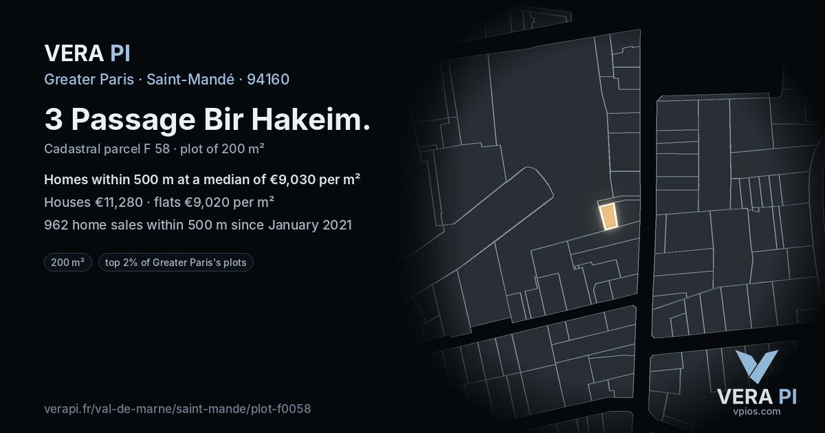 3 Passage Bir Hakeim, Saint-Mandé at night – the plot lit, the parcels around coloured by the prices near them
