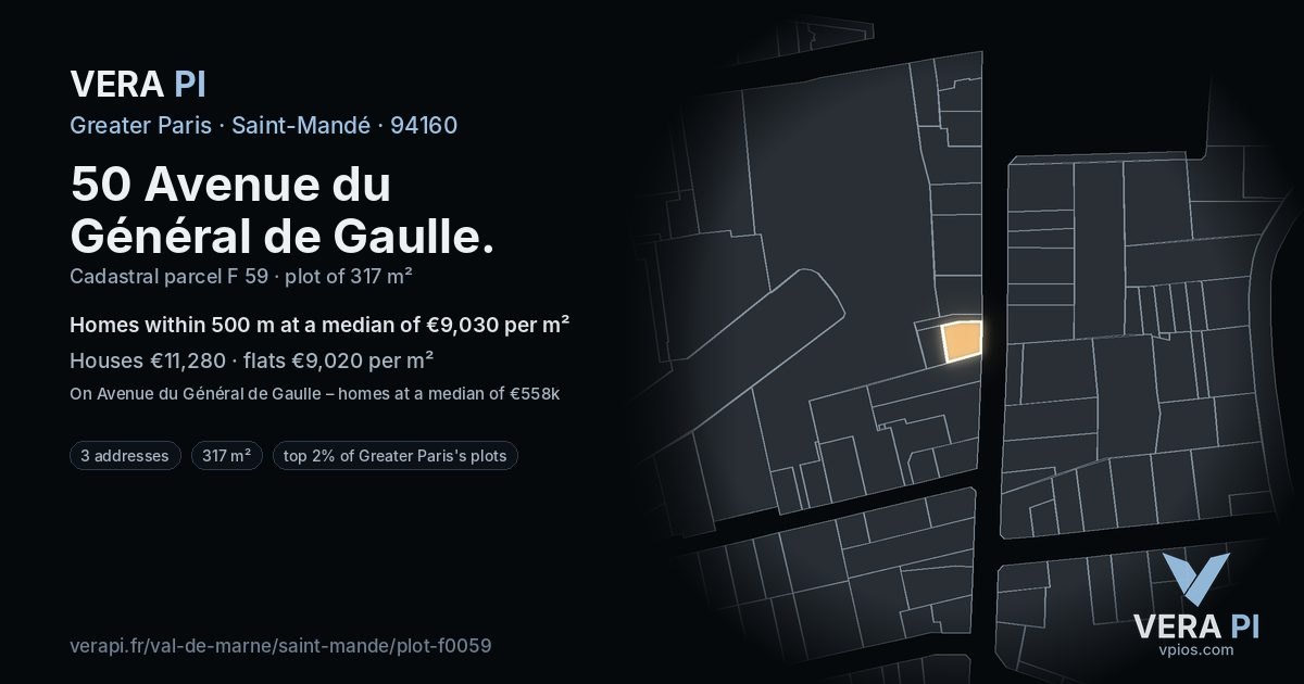 50 Avenue du Général de Gaulle, Saint-Mandé at night – the plot lit, the parcels around coloured by the prices near them