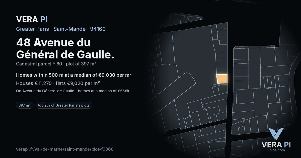 48 Avenue du Général de Gaulle, Saint-Mandé at night – the plot lit, the parcels around coloured by the prices near them