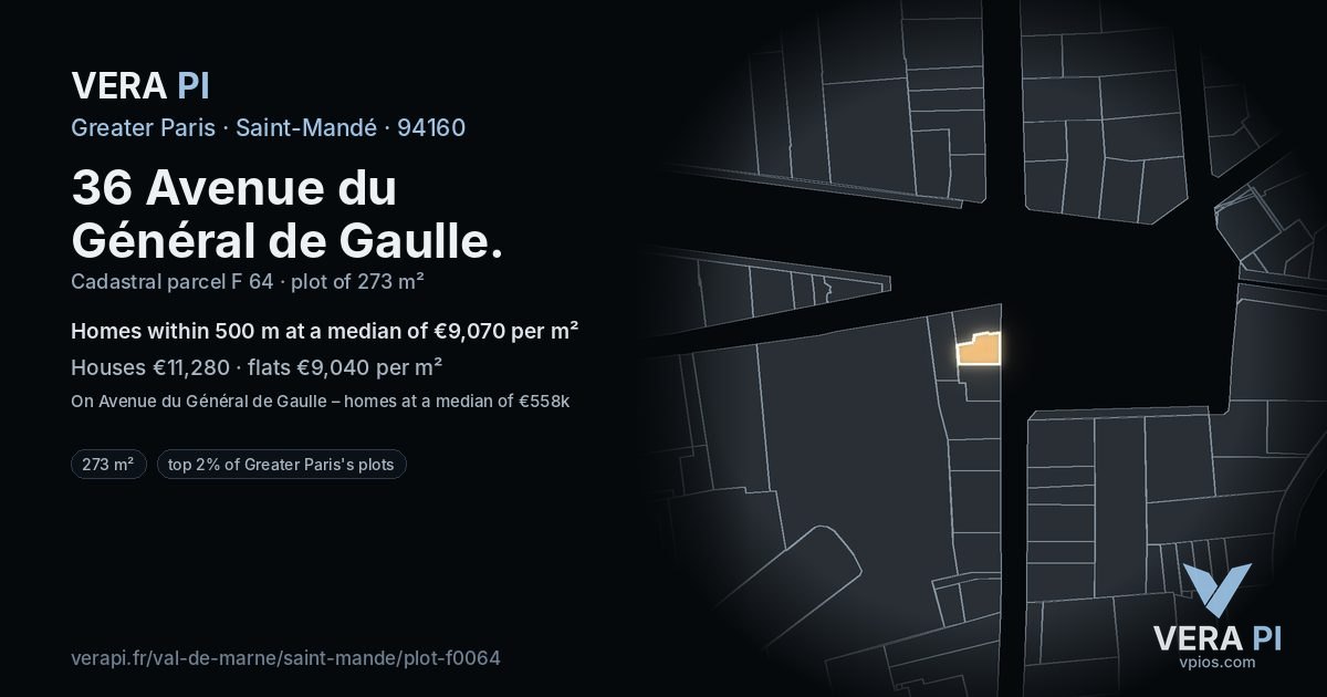36 Avenue du Général de Gaulle, Saint-Mandé at night – the plot lit, the parcels around coloured by the prices near them