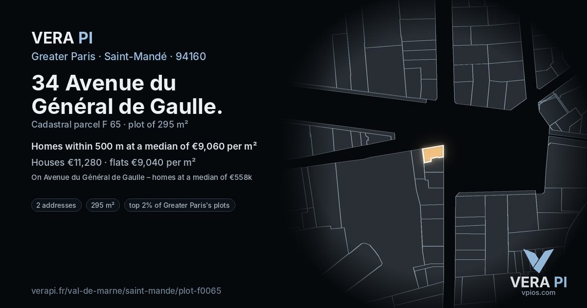 34 Avenue du Général de Gaulle, Saint-Mandé at night – the plot lit, the parcels around coloured by the prices near them