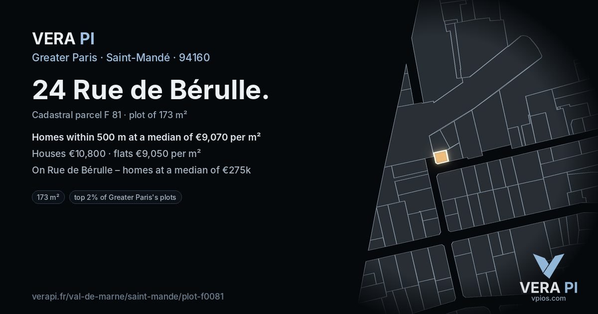 24 Rue de Bérulle, Saint-Mandé at night – the plot lit, the parcels around coloured by the prices near them
