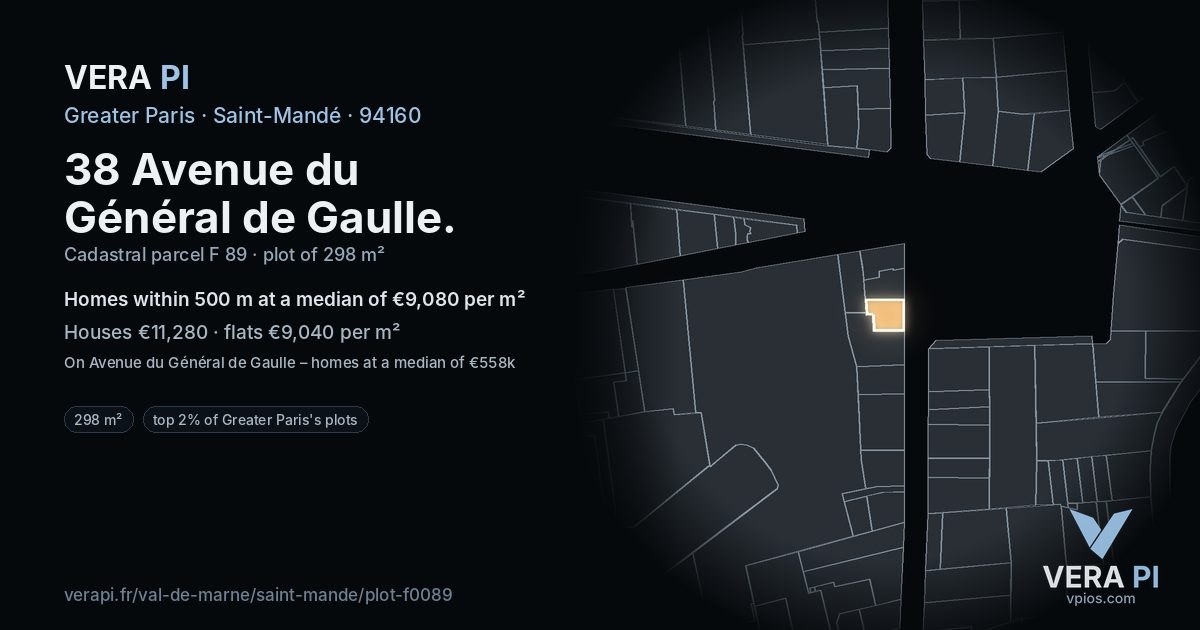 38 Avenue du Général de Gaulle, Saint-Mandé at night – the plot lit, the parcels around coloured by the prices near them