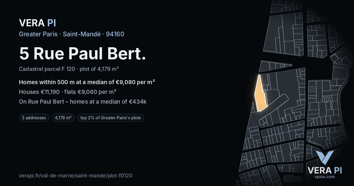 5 Rue Paul Bert, Saint-Mandé at night – the plot lit, the parcels around coloured by the prices near them