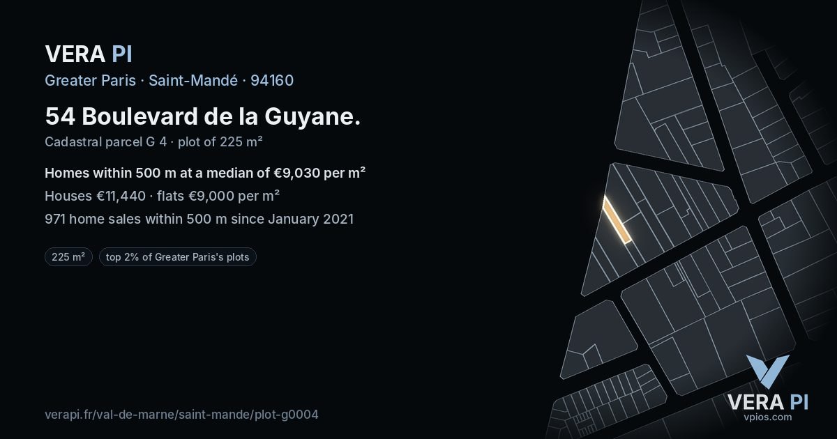 54 Boulevard de la Guyane, Saint-Mandé at night – the plot lit, the parcels around coloured by the prices near them